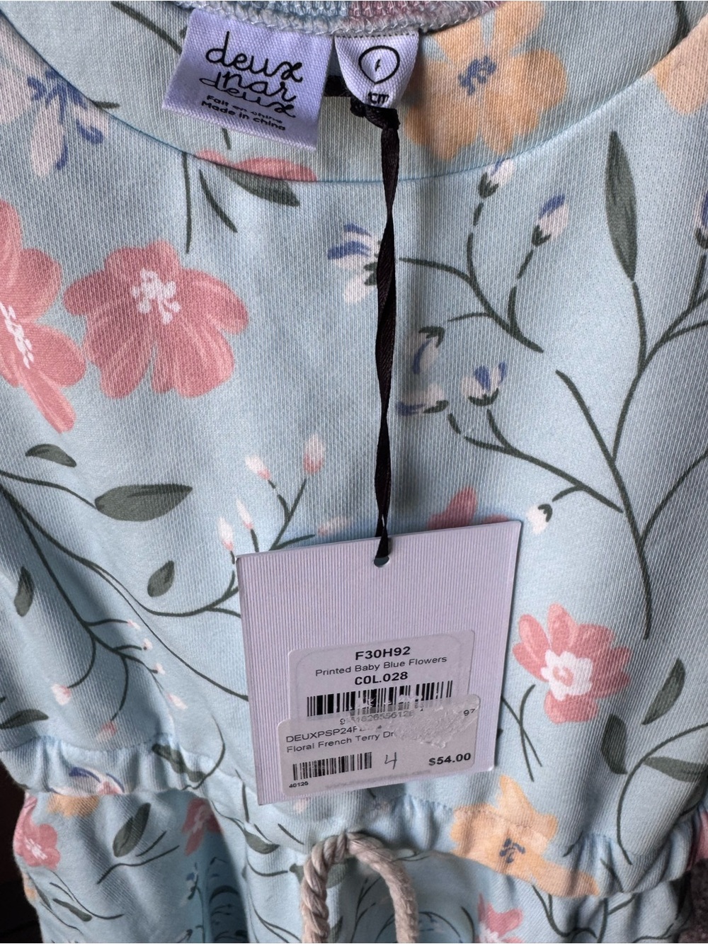 NWT Girls’ Deux Par Deux Printed French Terry Dress - Baby Blue Flowers - Picture 5 of 6